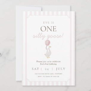 Pink Silly Goose First Birthday Invitation