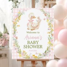 Pink Silly Goose Floral Baby Shower Welcome Sign