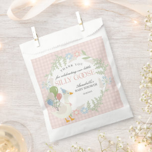 Pink Silly Goose Floral Gingham Baby Shower Favors Favor Bag