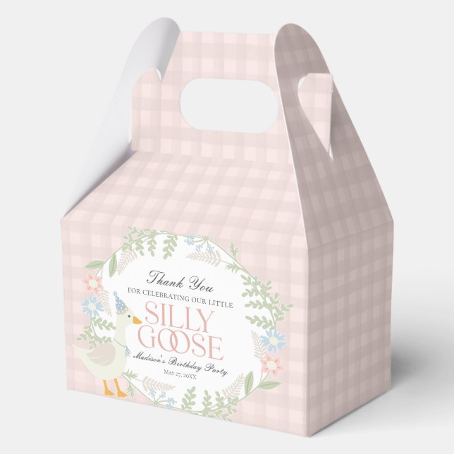 Pink Silly Goose Floral Gingham Birthday Favor Boxes (Front)