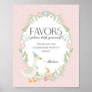 Pink Silly Goose Floral Gingham Favors Sign
