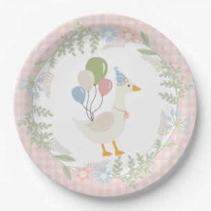 Pink Silly Goose Floral Gingham Paper Plates