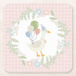 Pink Silly Goose Floral Gingham Paper Square Paper Coaster<br><div class="desc">A silly goose is almost on the loose. This Silly Goose Party Decor Collection is perfect for celebrating your sweet little girl! Featuring an adorable silly goose, pastel florals, and soft gingham patterns, this collection is perfect for adding a touch of playful elegance to any party. Whether it’s for a...</div>