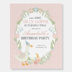 Pink Silly Goose Gingham Birthday Welcome Sign