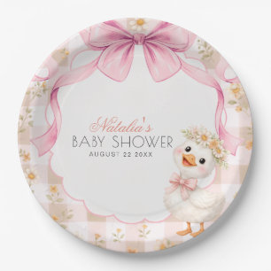  Pink Silly Goose Gingham Daisy Baby Shower Paper Plates