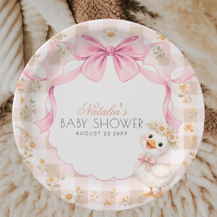  Pink Silly Goose Gingham Daisy Baby Shower Paper Plates