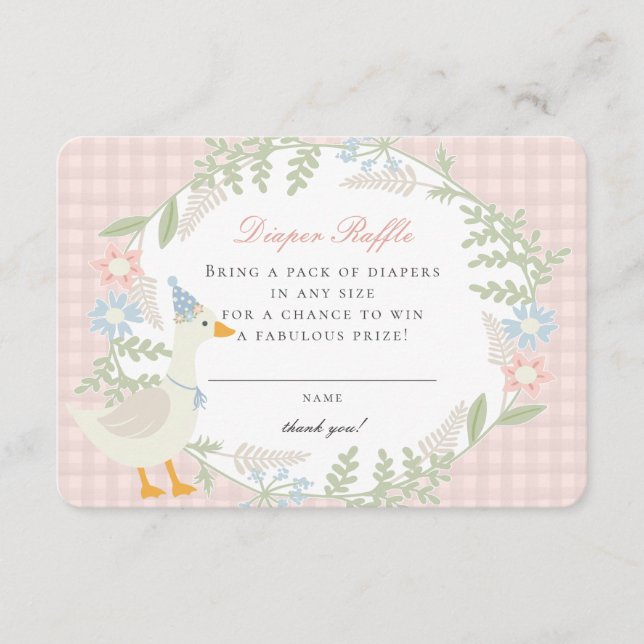 Pink Silly Goose Gingham Floral Diaper Raffle Card (Front)