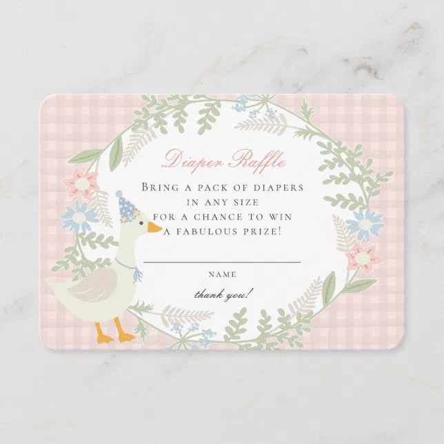 Pink Silly Goose Gingham Floral Diaper Raffle Card | Zazzle