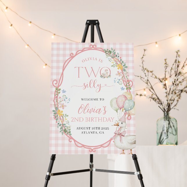 Pink Silly Goose Girl 2nd Birthday Welcome Sign (In Situ (Stand))