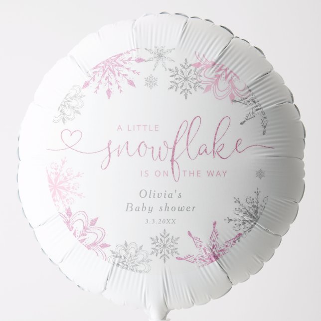 Pink silver A little snowflake baby shower Balloon (Front)