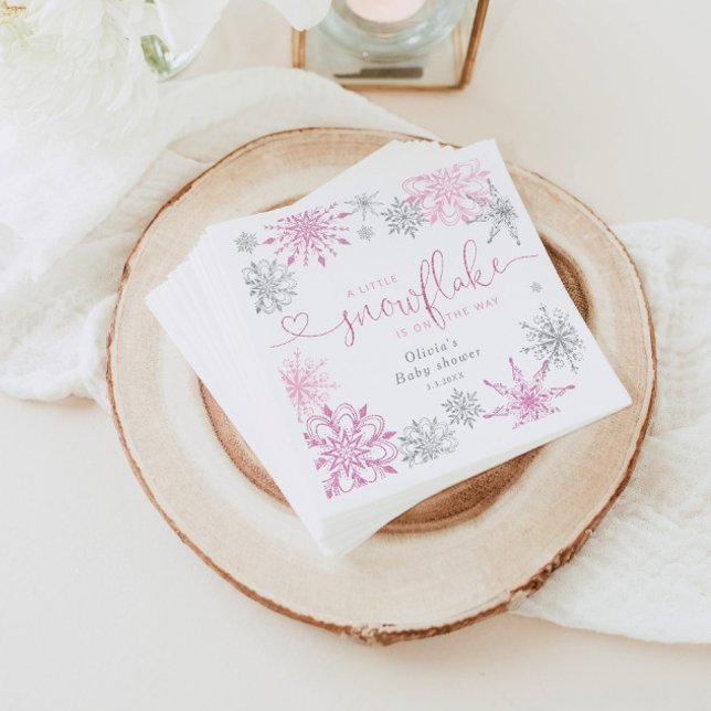 Pink silver A little snowflakes baby shower Napkins (Creator Uploaded)