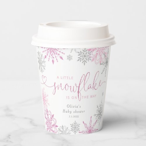 Pink silver A little snowflakes baby shower Paper Cups