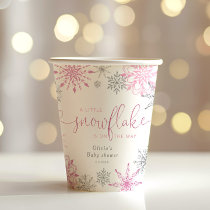 Pink silver A little snowflakes baby shower Paper Cups