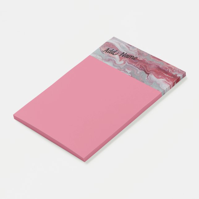 Pink Silver Abstract Personalize Post it Notes 4x6 (Angled)