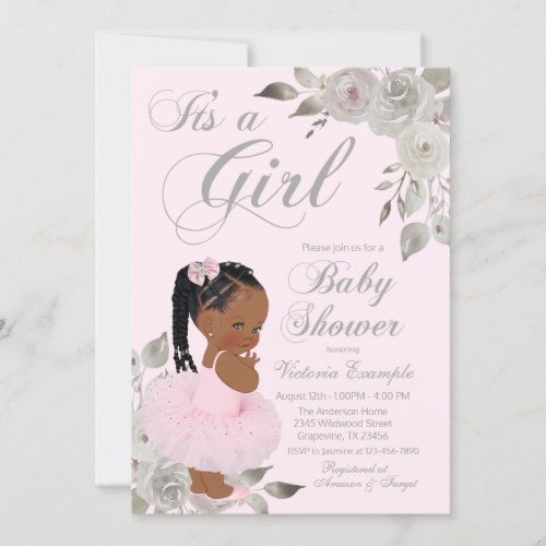 Pink Silver African Princess Baby Shower Invitation