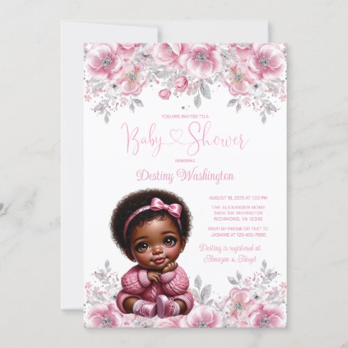 Pink Silver Afro Girl Sweater Baby Shower  Invitation