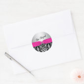 Pink, Silver, and Black Damask Bat Mitzvah Sticker (Envelope)