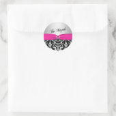 Pink, Silver, and Black Damask Bat Mitzvah Sticker (Bag)