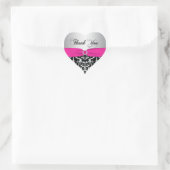 Pink, Silver, and Black Damask Thank You Sticker (Bag)