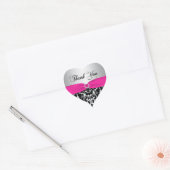 Pink, Silver, and Black Damask Thank You Sticker (Envelope)