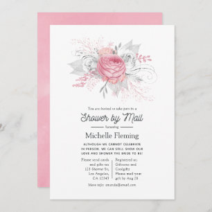 Pink, Silver and White Floral Shower by Mail Invitation