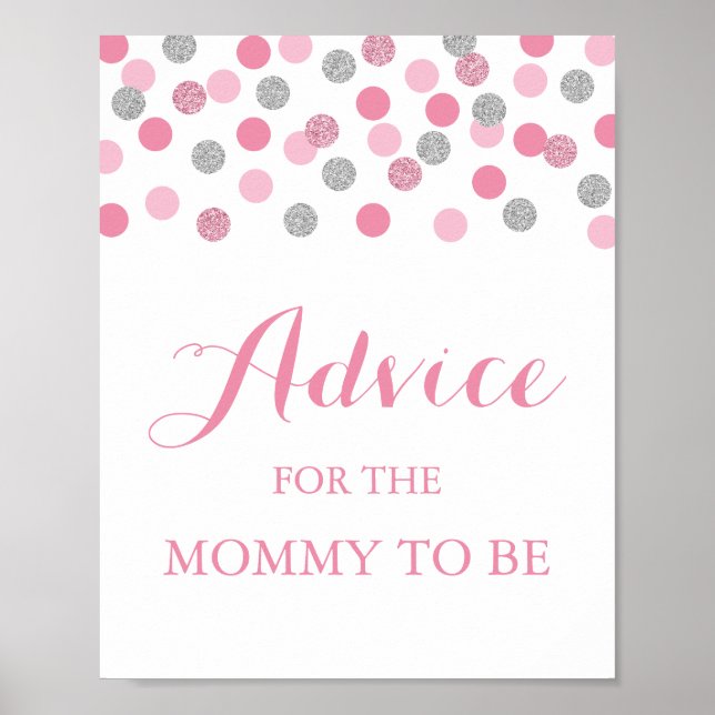 Pink Silver Baby Shower Advice for the Mommy Sign (Front)
