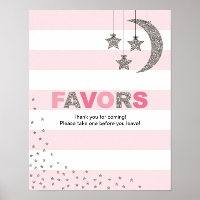 pink silver baby shower decor favors table sign (Front)