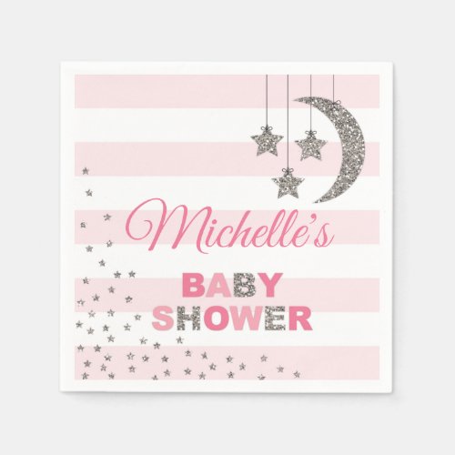 pink silver baby shower decor twinkle little star napkins