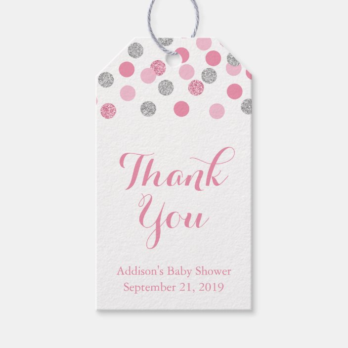 Pink Silver Baby Shower Favor Tag Gift Tags Zazzle Com