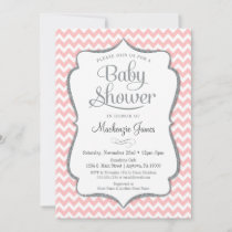 Pink Silver Baby Shower Invitation Chevron Girl