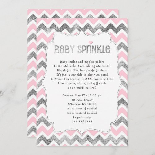 Pink Silver Baby Sprinkle girl baby shower invite