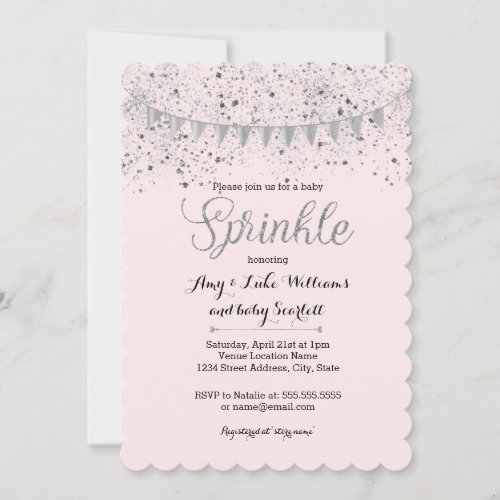 Pink Silver Baby Sprinkle Girl Shower Invitation