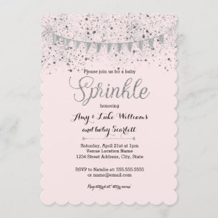 Pink Silver Baby Sprinkle Girl Shower Invitation