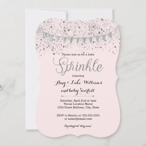 Pink Silver Baby Sprinkle Girl Shower Invite