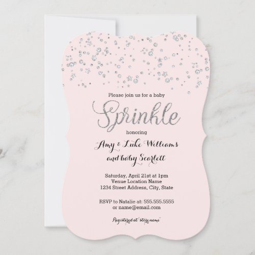 Pink Silver Baby Sprinkle Girl Shower Invite