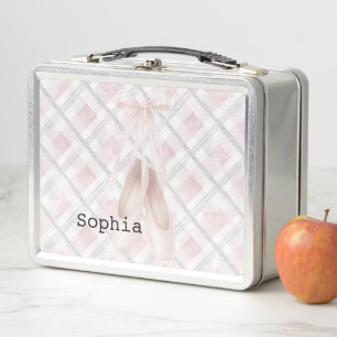 Pink Silver Ballet Shoes Metal Lunch Box