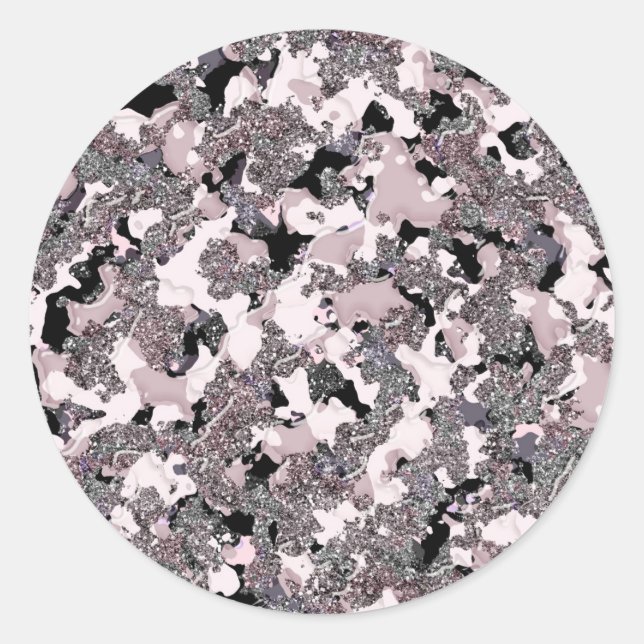 Pink Silver & Black Beauty Spill Glam Gloss Girly Classic Round Sticker (Front)