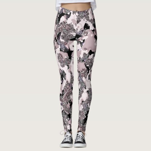 Pink Silver  Black Beauty Spill Glam Gloss Girly Leggings