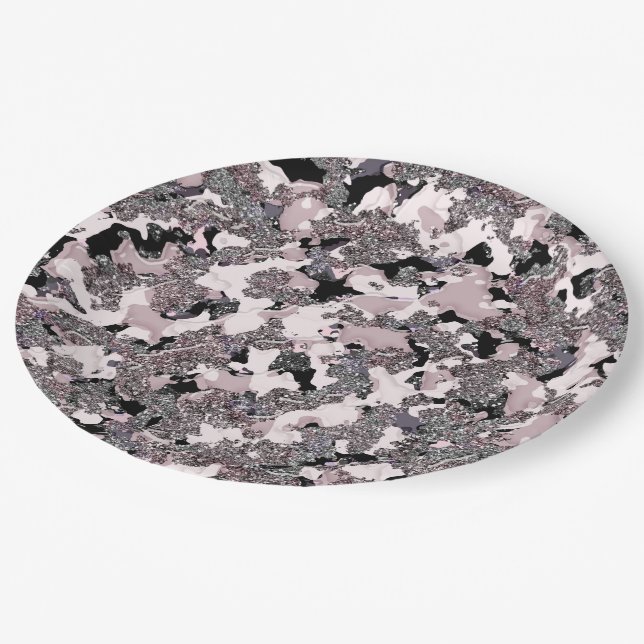 Pink Silver & Black Beauty Spill Glam Gloss Girly Paper Plates (Angled)