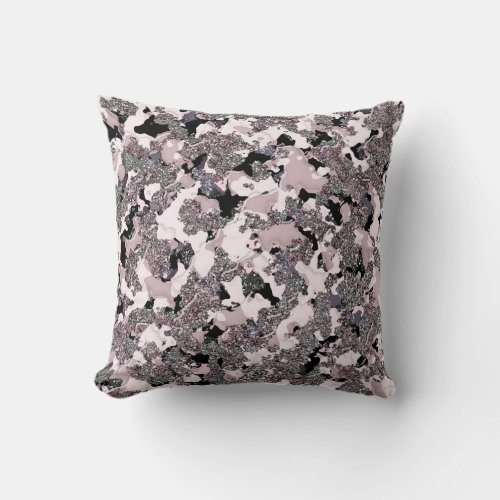 Pink Silver  Black Beauty Spill Glam Gloss Girly Throw Pillow