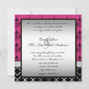 Pink Silver & Black Chandelier Wedding Invite