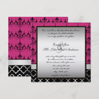 Pink Silver & Black Chandelier Wedding Invite