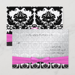 Pink Silver & Black Damask Swirls Wedding Invitati Invitation