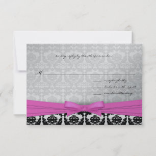 Pink Silver & Black Damask Swirls Wedding Invite