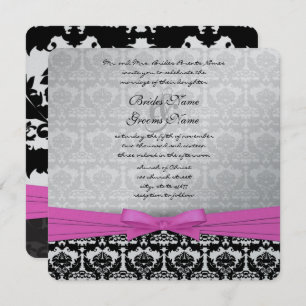 Pink Silver & Black Damask Swirls Wedding Invite