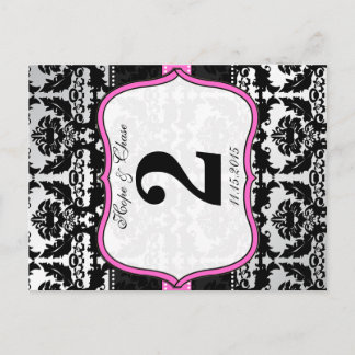 Pink Silver & Black Damask Table Number Cards