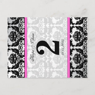 Pink Silver & Black Damask Table Number Cards