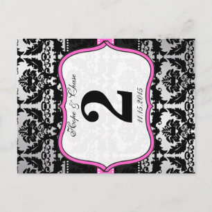 Pink Silver & Black Damask Table Number Cards