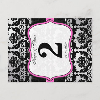 Pink Silver & Black Damask Table Number Cards