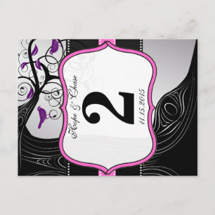 Pink Silver & Black Plum Tree Table Number Card